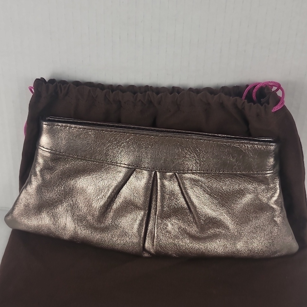 Lauren Merkin Bronze Leather Evening Clutch Wallet Bag